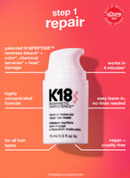 K18 Australia repair, protect, and smooth holiday kit with hair treatment bottles and tools for damaged hair care.