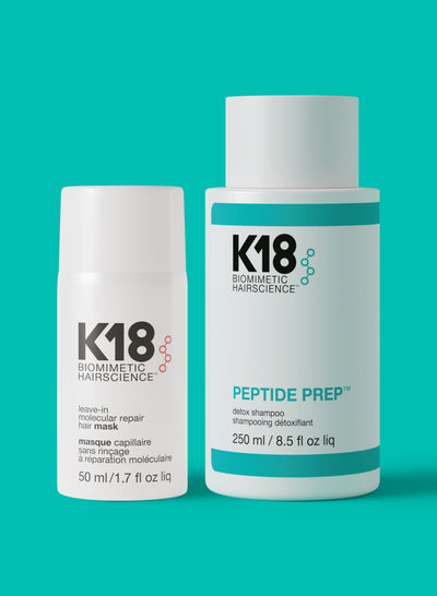 *K18 PEPTIDE PREP™ detox shampoo & leave-in repair mask routine